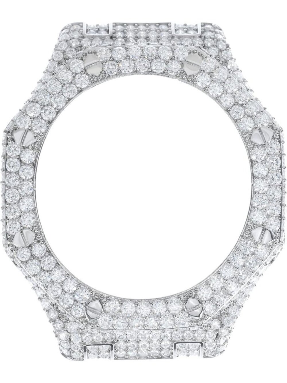 Luxury Moissanite Iced Out Bezel Watch Case, 18K White Gold Plated, Hip Hop